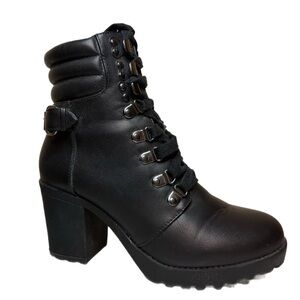 MIA Black Lace-Up Heeled Boots Annamaria Bootie